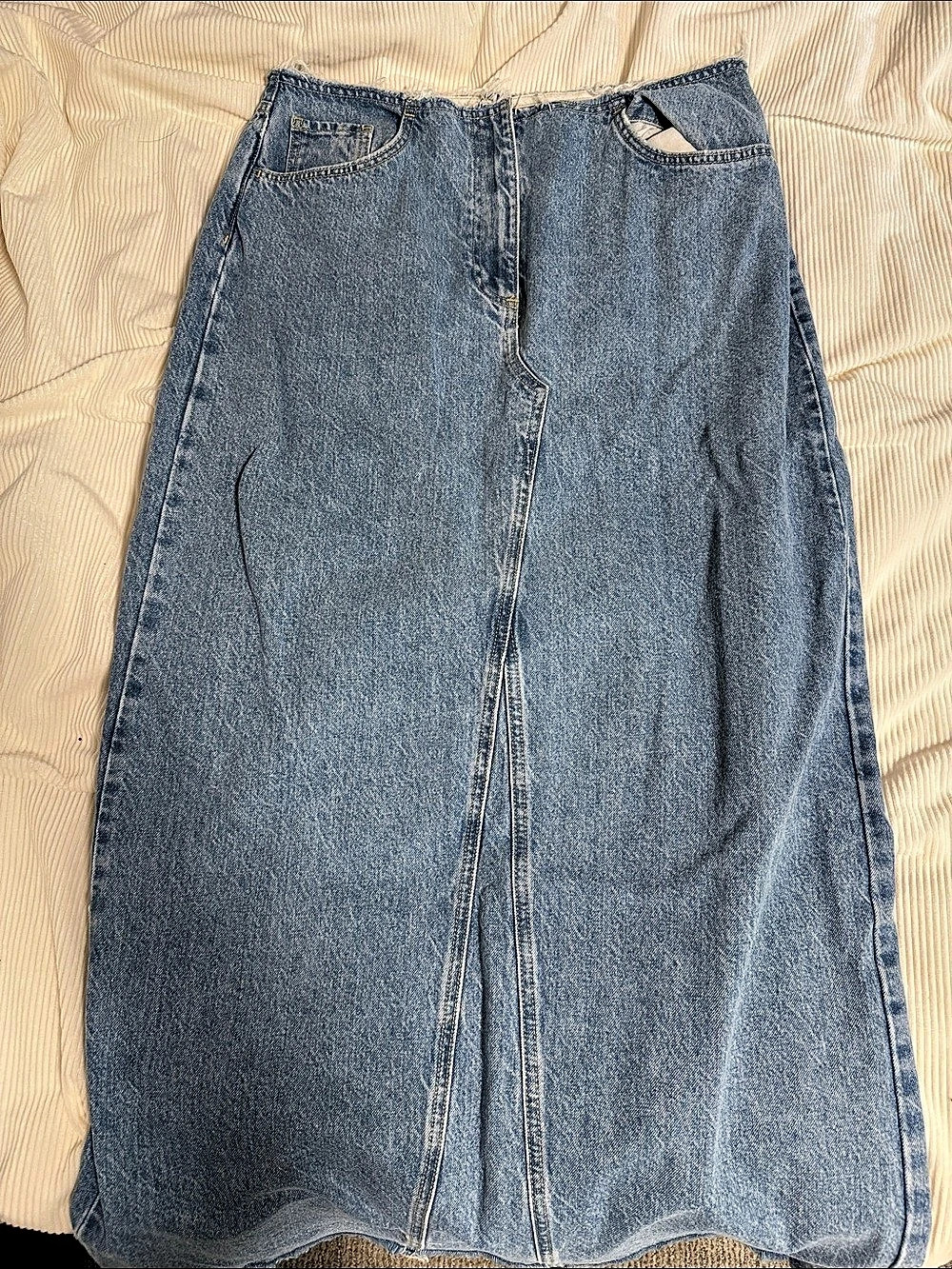 Mango Slit Denim Skirt Women's Maxi Blue Waist Medium
